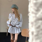 ストライプミニシャツワンピース(ベルト付き)