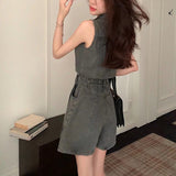 デニムノースリーブオールインワン