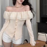 オフショルフレアニットトップス