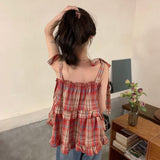 ショルダーリボンチェックキャミソール