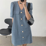 パールボタン半袖ワンピース