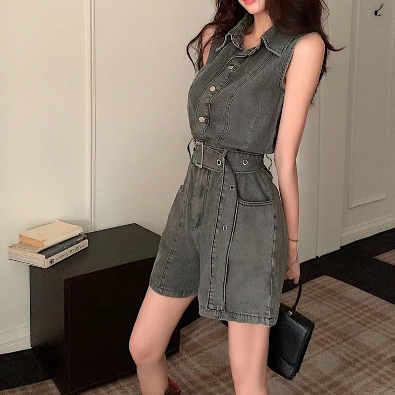 デニム ノースリーブ　オールインワン デニム ノースリーブ オールインワン デニムノースリーブ