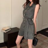 デニムノースリーブオールインワン