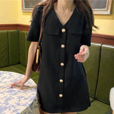 パールボタン半袖ワンピース