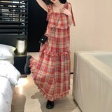 ショルダーリボンチェックワンピース