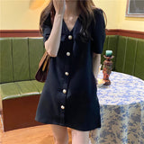 パールボタン半袖ワンピース