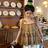 ショルダーリボンチェックキャミソール