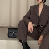 ショートジャケット+ハイウェストワイドパンツ