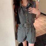 デニムノースリーブオールインワン