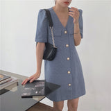 パールボタン半袖ワンピース