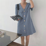 パールボタン半袖ワンピース