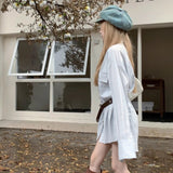 ストライプミニシャツワンピース(ベルト付き)