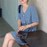 パールボタン半袖ワンピース