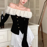 オフショルフレアニットトップス