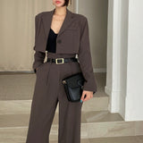 ショートジャケット+ハイウェストワイドパンツ