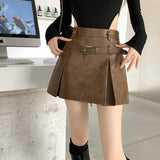 レトロフェイクレザーミニスカート(ベルト付き)
