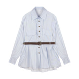 ストライプミニシャツワンピース(ベルト付き)