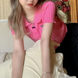 ワンポイントケーブル編みポロシャツ