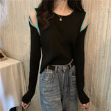 ショルダーカットバイカラートップス