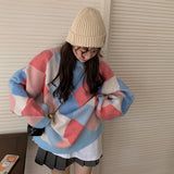 チェックオーバーニット