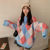 チェックオーバーニット