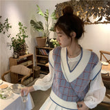 ライトカラーチェックVネックベスト