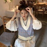 ライトカラーチェックVネックベスト