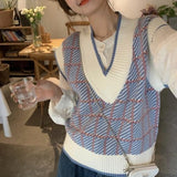 ライトカラーチェックVネックベスト