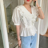 アシメフリル半袖ブラウス