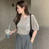 アシメカラーパフスリトップス