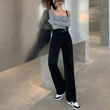 クロスデザインストレートブラックデニム