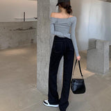 クロスデザインストレートブラックデニム