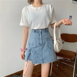 レースアップハイスリットデニムスカート