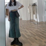 レースアップロングデニムスカート