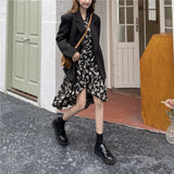 モノトーン花柄アシメワンピース