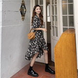 モノトーン花柄アシメワンピース