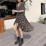 モノトーン花柄アシメワンピース