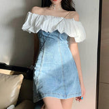 オフショルシャツデニムミニワンピース