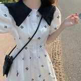 ビッグカラー花柄ワンピース