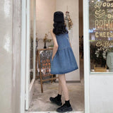 デニムギャザーAラインミニワンピ