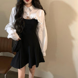 ボレロ風フリルブラウス&ブラックキャミワンピース