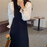 フリルパフスリーブロングワンピース