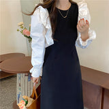 フリルパフスリーブロングワンピース