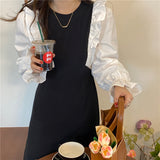 フリルパフスリーブロングワンピース