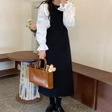 フリルパフスリーブロングワンピース