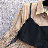 バックリボンビスチェ付きシャツワンピース