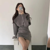 クロップドトップス+ギャザーワンピセットアップ