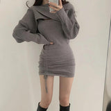 クロップドトップス+ギャザーワンピセットアップ