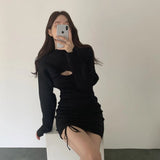 クロップドトップス+ギャザーワンピセットアップ