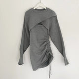 クロップドトップス+ギャザーワンピセットアップ